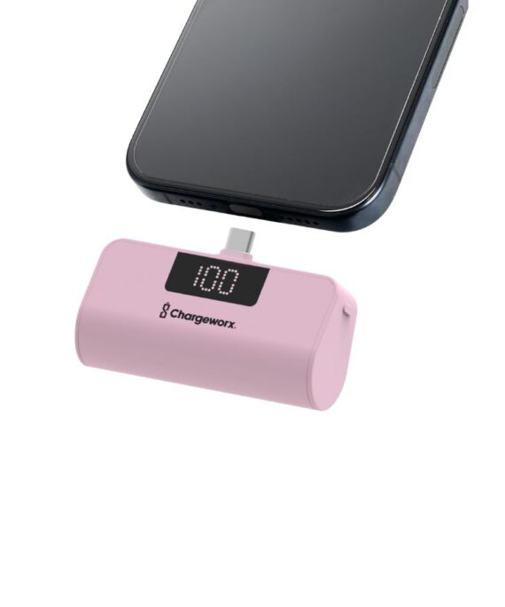Chargeworx Mini Portable Power Bank with Built-in USB-C Connector, 5000mAh, Fast Charging