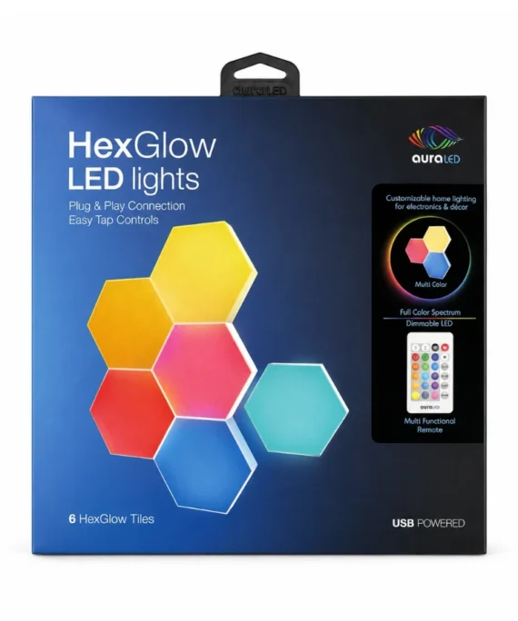 AuraLED HexGlow LED Lights, 6 Pc