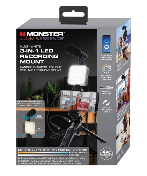 Monster 3-in-1 LED Light Recording Mount, Tripod