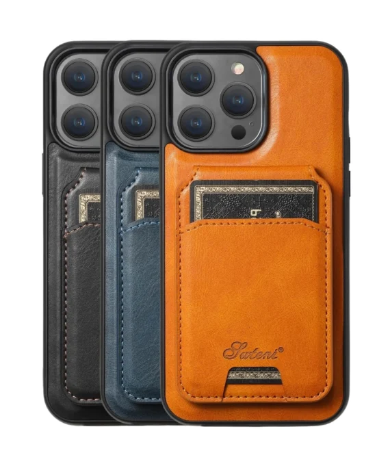 Vintage Leather Wallet Case, Detachable Card Holder with MagSafe