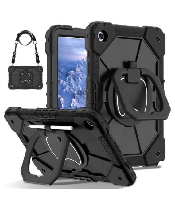 Heavy Duty Silicone Case, Kickstand & Shoulder Strap for Samsung Tablets