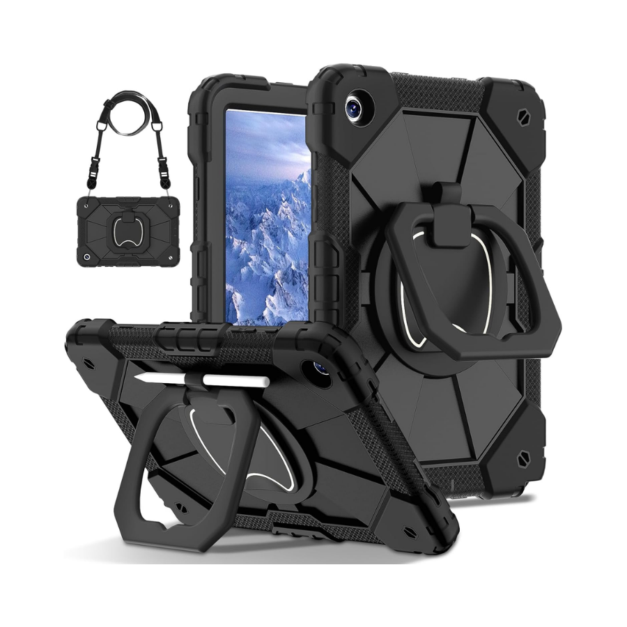 Heavy Duty Silicone Case, Kickstand & Shoulder Strap for Samsung Tablets