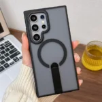 Frosted Magnetic Case with Foldable Stand TPU - Black