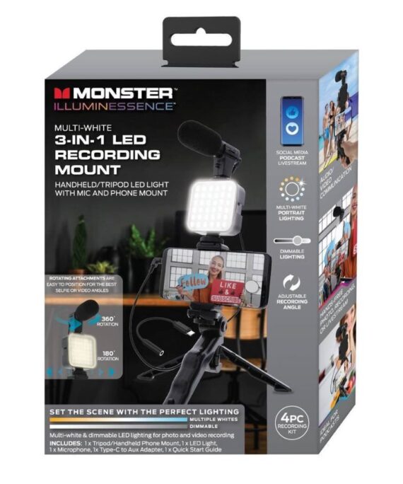 Monster 3-in-1 LED Light Recording Mount, Tripod