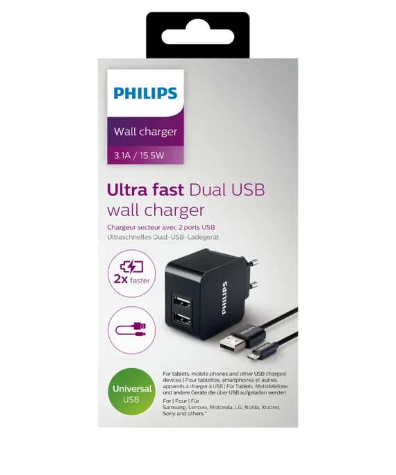 Philips Wall Charger - Ultra Fast Dual USB-A